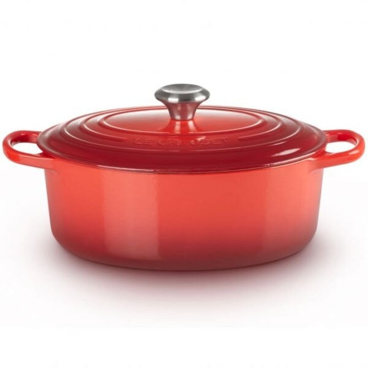 Тенджера с капак Le Creuset Signature Collection, Чугунен овален гювеч, Капацитет 6.3l, D31cm, H17.9cm, L40.4cm, Емайлиран чугун, Всички източници на топлина, Cherry Red
