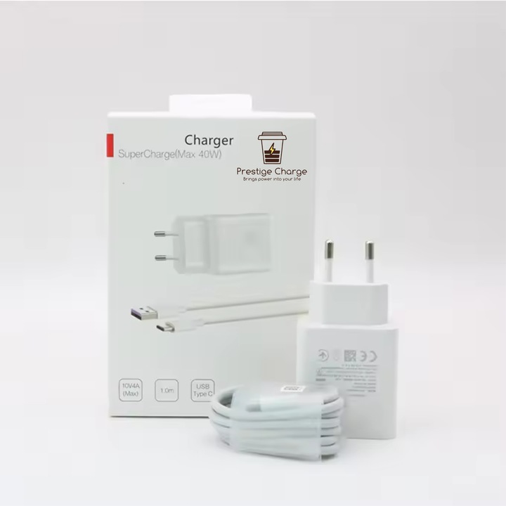 Incarcator SuperCharge 40W, PRESTIGE CHARGE®, pentru Huawei, Honor inclus cablu 5A, USB la USB-C, transfer date si incarcare SuperCharge 55W, 1m
