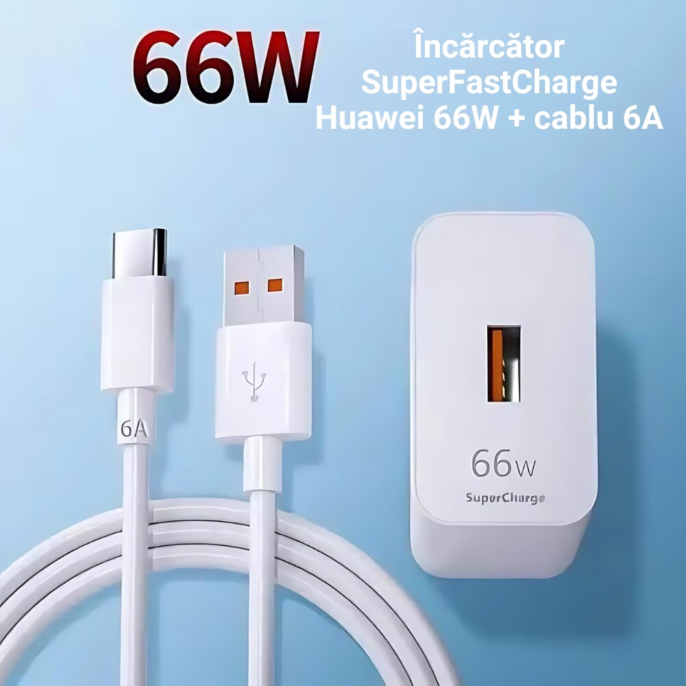 Chargeur 66W SuperCharge Pour Huawei/Honor – Avec Câble USB-C 6A 1m, Compatible Magic7 Lite, Pura 70, Etc.