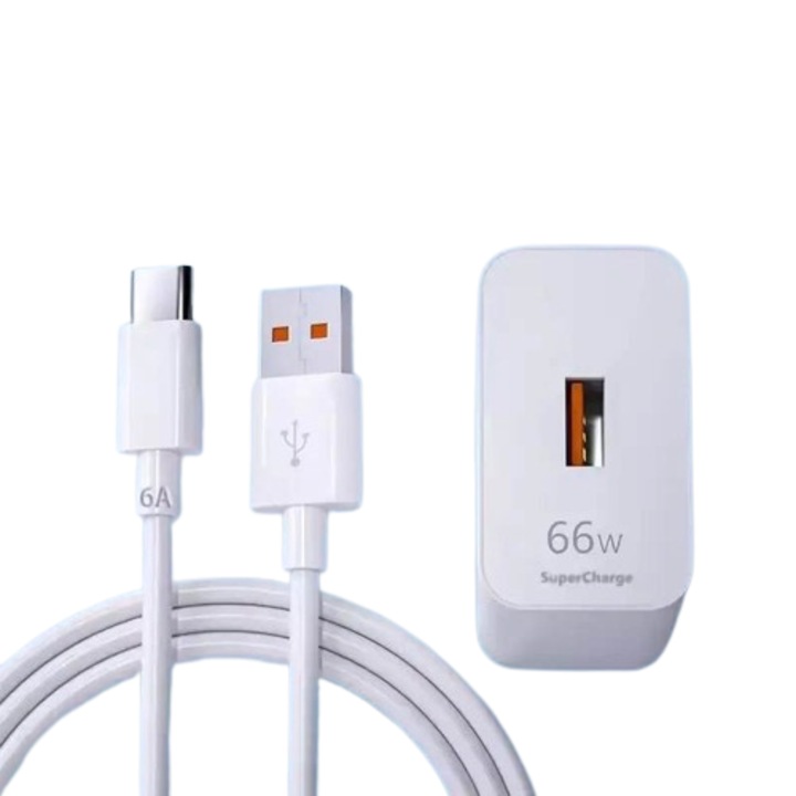 Incarcator SuperCharge 66W, AHA PRINT®, pentru Huawei, Honor, inclus cablu 6A, USB la USB-C, transfer date si incarcare SuperCharge 66W, 2m