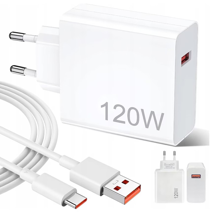 Incarcator TurboCharge 120W, AHA PRINT®, pentru Xiaomi, RedMi, Poco, inclus cablu TurboCharge 120W, USB la USB-C, max 20V6A, compatibil 11T, 11T Pro, 12T, 12T Pro, 13T, 13T Pro, 14T, 1m
