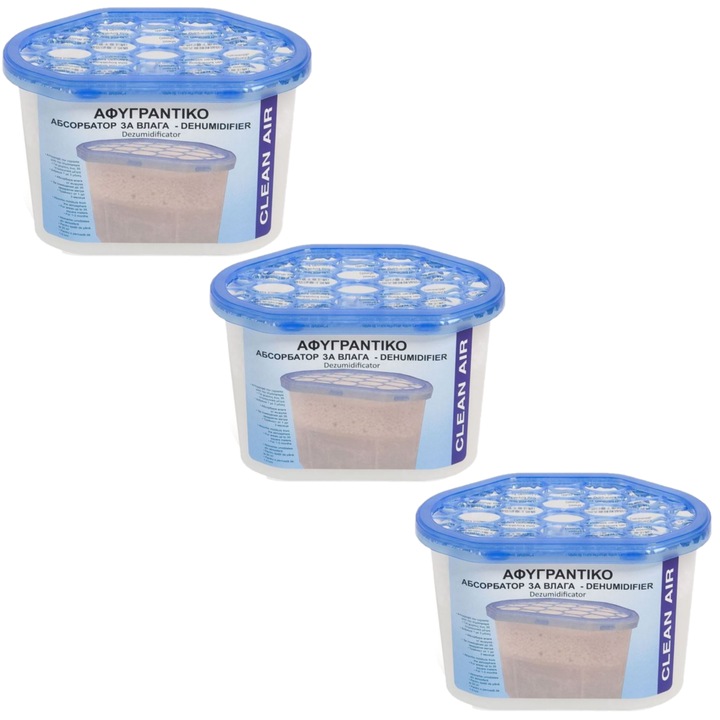 Set 3 dezumidificatoare pasive, 230 g, fara parfum, potrivit pentru spatii de pana la 35 m², rulote si autoturisme