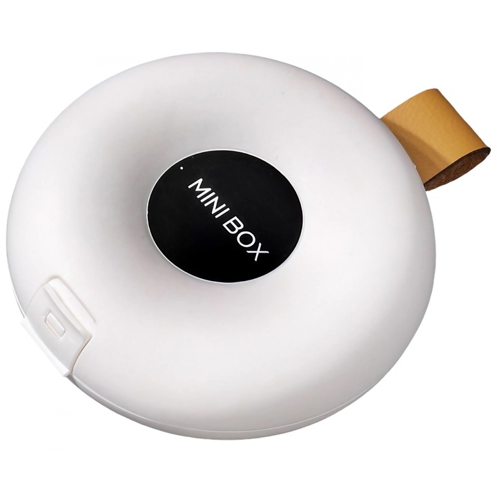 Кутия за съхранение на лекарства, Flippy, 6 отделения, запечатване, преносима, кръгла, бяло/черно, PP, 8,4x2,9x8,5 cm