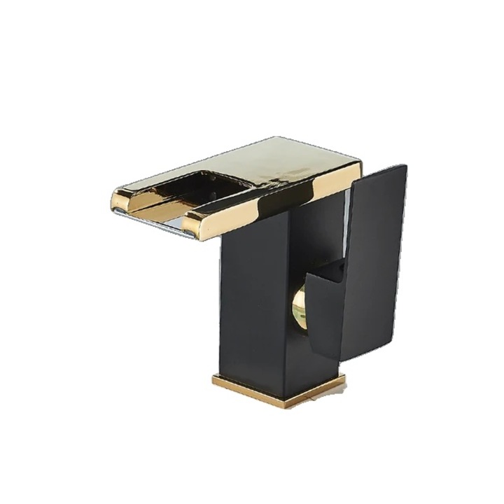 Vízesés szaniter csaptelep LED-del, színváltós, aranyfekete, egykaros, kerámia, munkalapra szerelhető