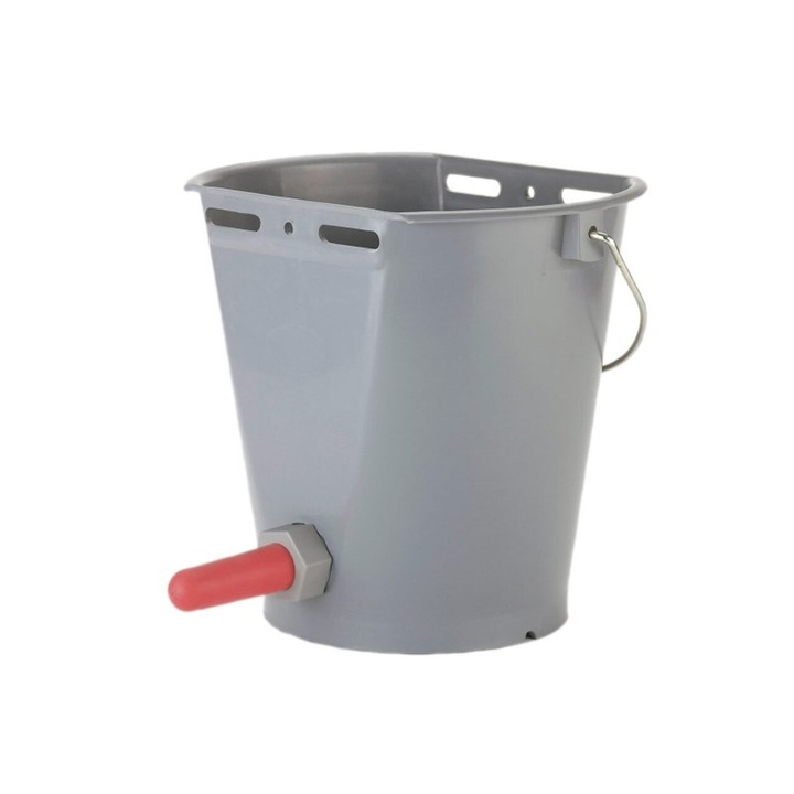 Galeata pentru alaptare vitei, KERBL, cu sistem de prindere, toarta din metal, echipata cu tetina si supapa cu surub, 8 litri