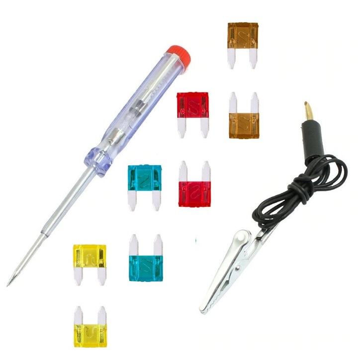 Контролна лампа и 20 мини автомобилни предпазителя Xentech Light от 5A до 30A