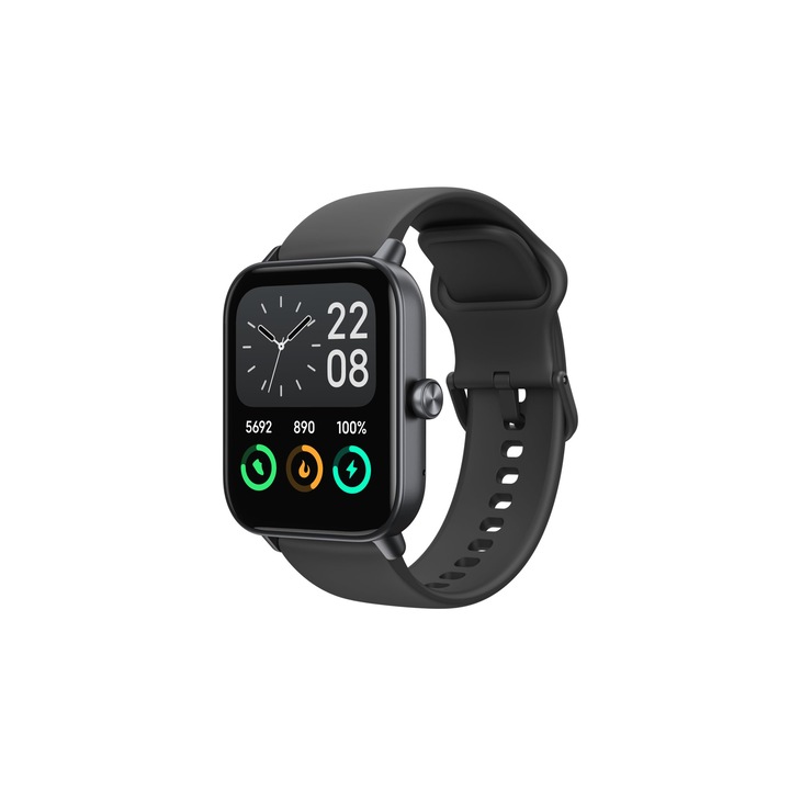 Smartwatch, ecran tactil de 1, 28 inch, 9, 5 mm subtire, cadran personalizat, monitor al ritmului cardiac, alerta pentru apeluri primite, 8 moduri de sport, rezistent la apa, negru