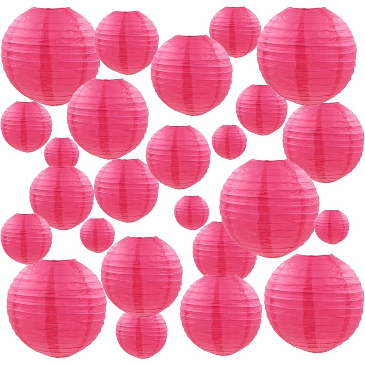Set de 20 Lampioane, Dimensiuni de 10, 15, 20, 25 cm, culoare roz