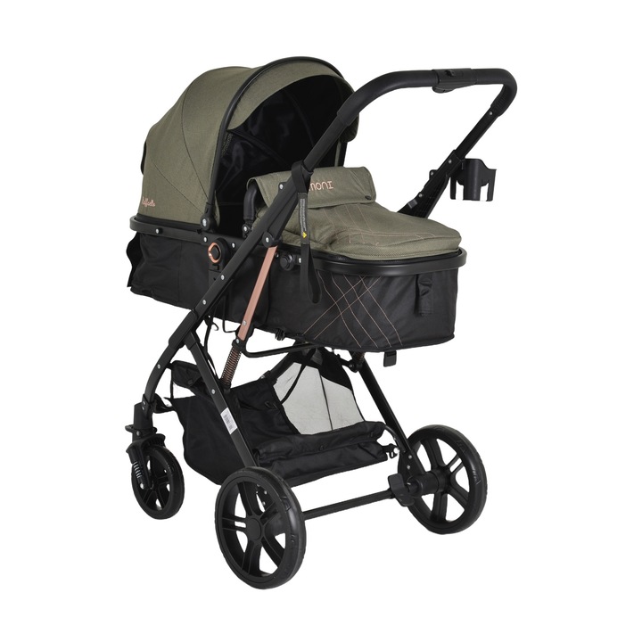 Carucior 2 in 1 ultrapliabil Moni Rafaello, cu piesa transformabila, Olive Green