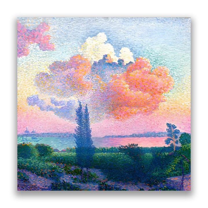 Първокласна картина на платно, LuxCanva® A1554, Розовият облак, 90 X 90 CM, 100% памучно платно 400 g/m2, дървена рамка, изкуство, Анри Едмонд, пейзаж, небе, живи цветове