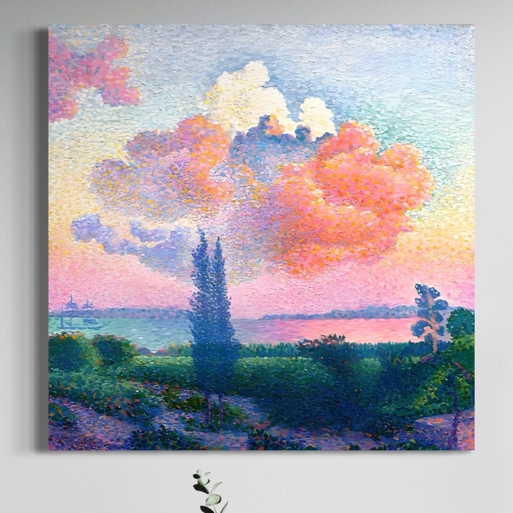 Премиум Канава Картина, LuxCanva® A1554, Розовият облак, 100 X 100 СМ, 100% Памучно Платно 400гр/м2, Дървена Рамка, Изкуство, Анри Едмон, Пейзаж, Небе, Ярки Цветове