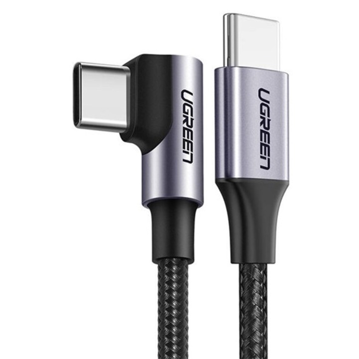 Ugreen us255 adatkábel, type-c - type-c, 3a, gyorstöltő 3.0, 100cm, 90 fokos, fekete