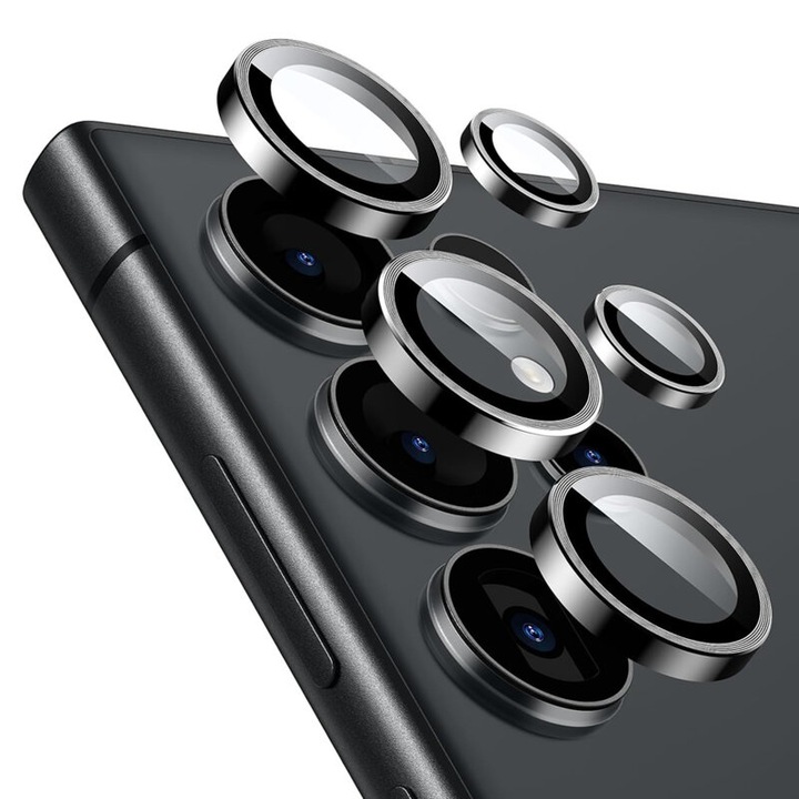 Folie de protectie camera compatibila cu Samsung Galaxy S24 Ultra, set 2, Lens Protector, sticla securizata, Negru-Transparent