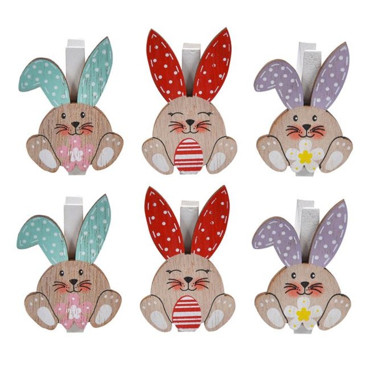 Clestisori Decorativi din Lemn Iepurasi Colorati 5cm - 6buc