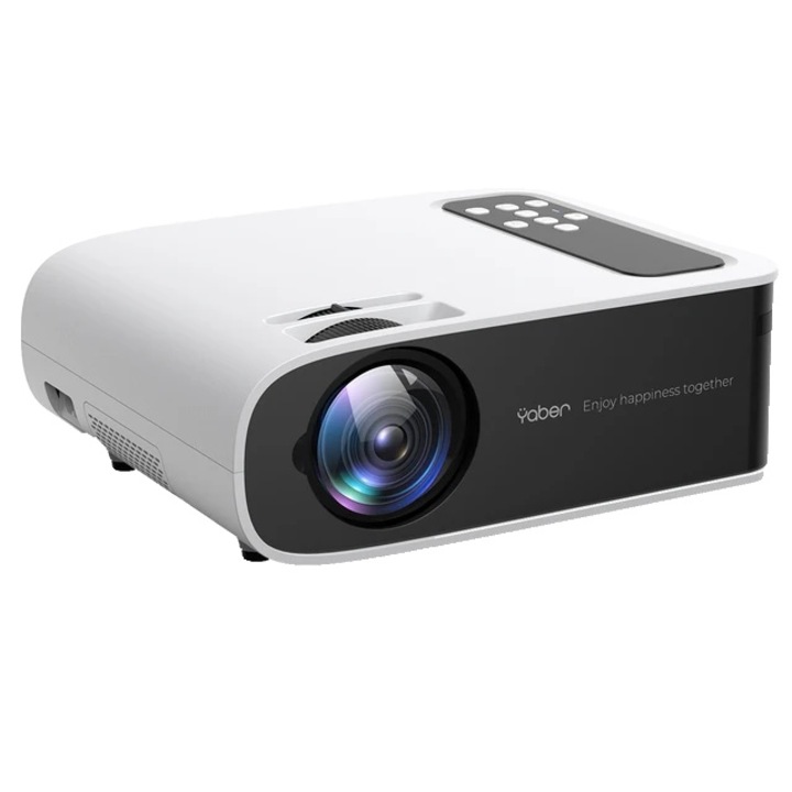 Full HD видео проектор, Yaber, резолюция 1920x1080P, яркост 450 ANSI, трапецовидна корекция +/-50, безжичен, екран до 300 инча, черно/бял