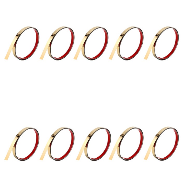 Set 10 x Rola Banda Decorativa Autoadeziva EDAR Din Otel Inoxidabil Nichelat, Dimensiune 200 x 1 cm, Pentru Design Perete, Tavan, Podea, Mobilier, Efect de Oglinda, Rezistenta La Apa, Aurie
