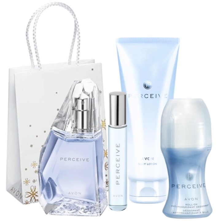 Set cadou Perceive- Apa de parfum Perceive 50ml, Lotiune de corp Perceive 125 ml, Doeodorant cu bila Perceive 50 ml, Mini ap ade parfum Perceive 10 ml si Punga cadou