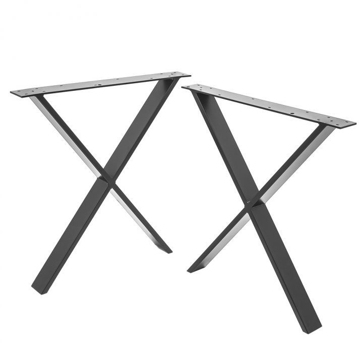 Комплект от 2 крака за маса в скандинавски стил, Х-образна форма, широк профил, електростатично боядисване, първокласни покрития, BalustradeTM, черен метал H72x50x8 cm