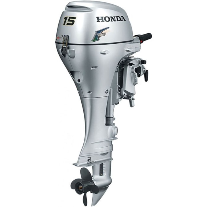 Motor barca Honda BF15 SHU, cu Eche, cizma scurta, 15 CP, 4T, rezervor si linie incluse, elice aluminiu cu 4 aripi, port incarcare 6A
