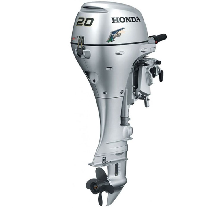 Motor barca Honda BF20 SHU, cu Eche, cizma scurta, 20 CP, 4T, rezervor si linie incluse, elice aluminiu cu 4 aripi, port incarcare 6A