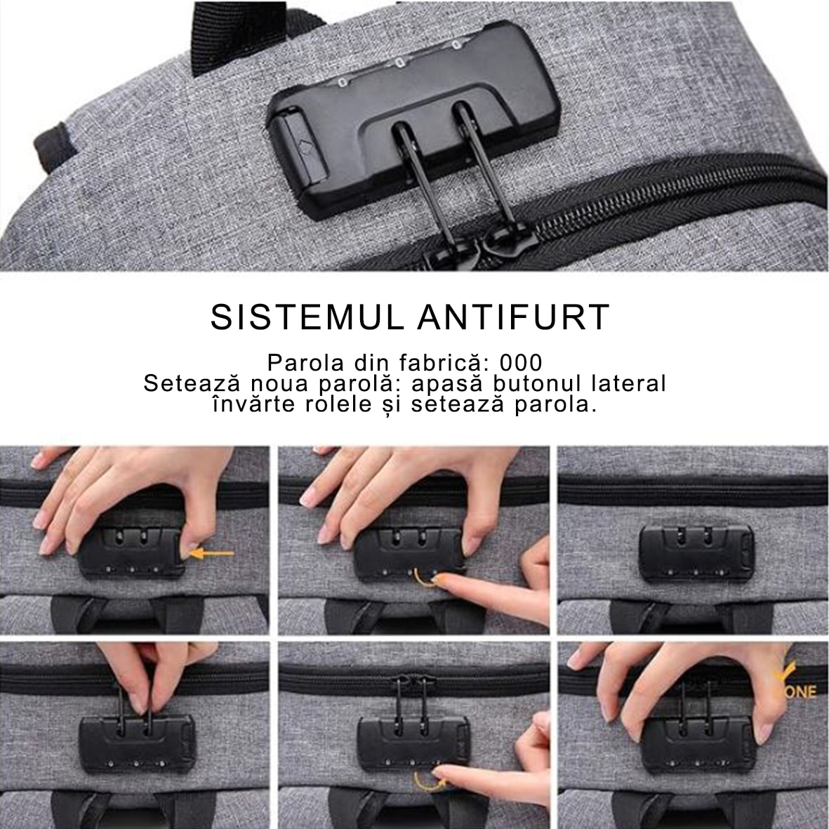 Rucsac Pentru Laptop Antifurt Multifunctional, Joystos, 45x30x19 cm, Gri