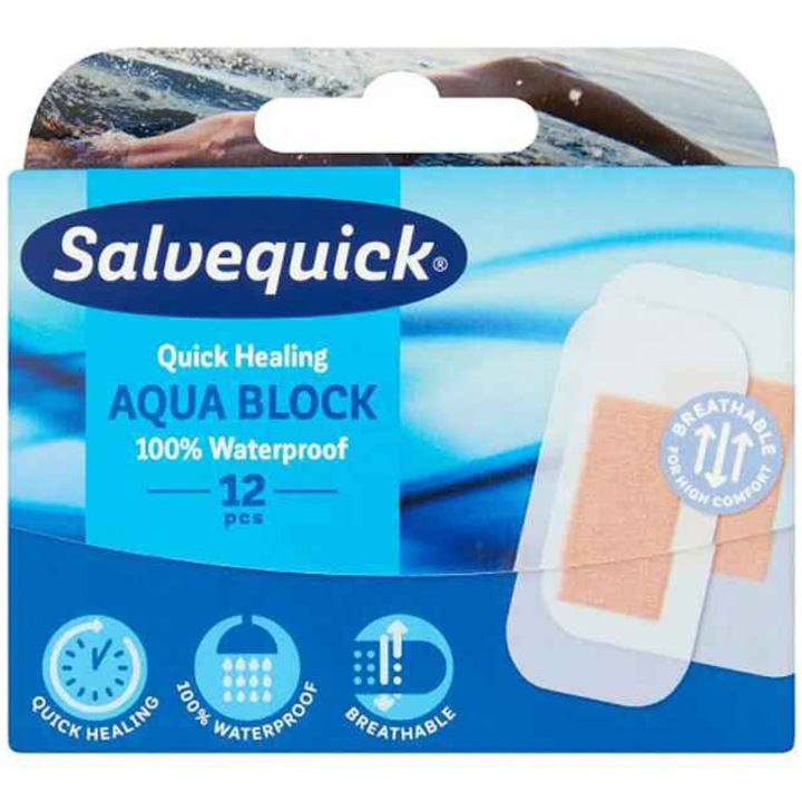 Пластири Salvequick Aqua Block, 2 размера, 12 бр