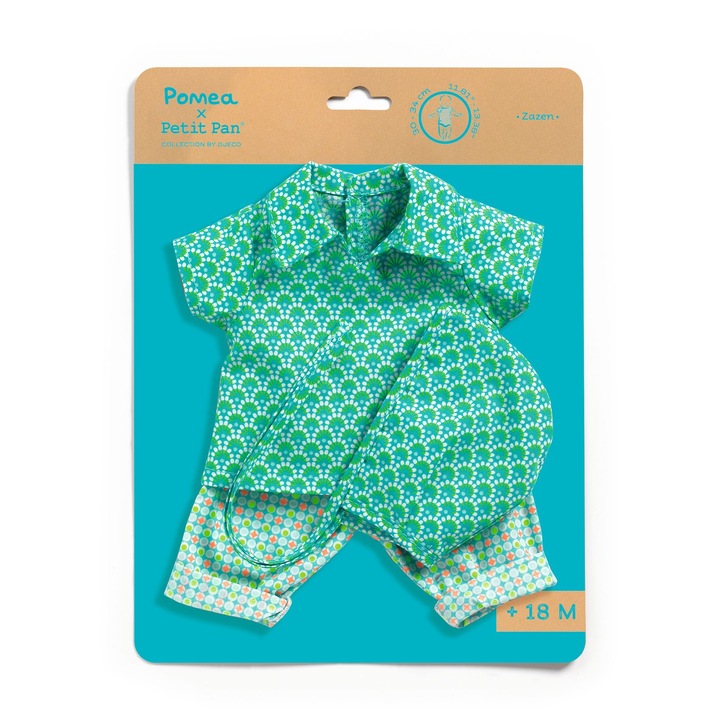 Set 3 piese hainute de schimb pentru papusi, Djeco, Zazen Petit Pan, + 18 luni, verde