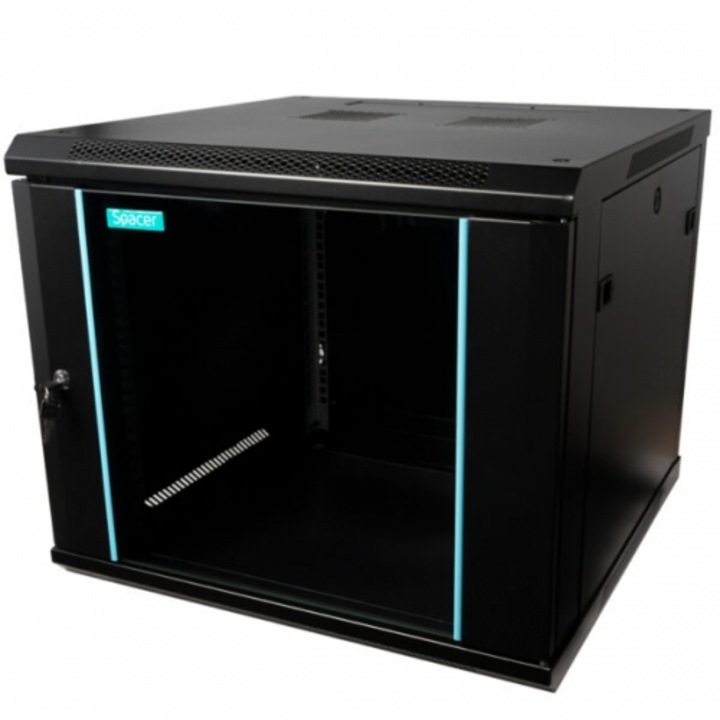 Fali szekrény állvány SPCW-9U-600-BK-03, 19 hüvelykes, 9U, 600x600, fekete