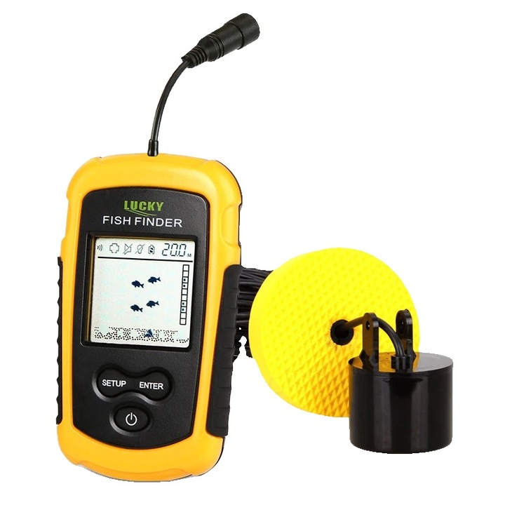 Sonar portabil pentru pescuit, ecran LCD 2 inch, rezistent la apa, adancime 100m, verde, cu cablu transductor