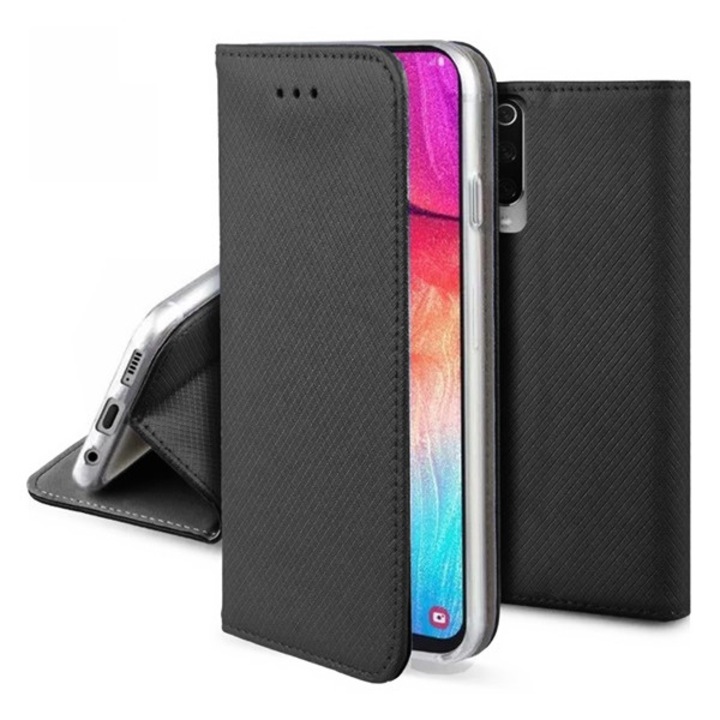 Gigapack mobiltelefon tok álló, bőr hatású, flip, oldalra nyíló, asztali tartó, rombusz, fekete, kompatibilis: Oppo Find X5 Lite / Reno 7 5G