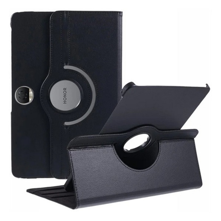 Gigapack tabletvédő álló, bőr hatású, flip, asztali tartó, 360°, fekete, kompatibilis: Honor Pad 9