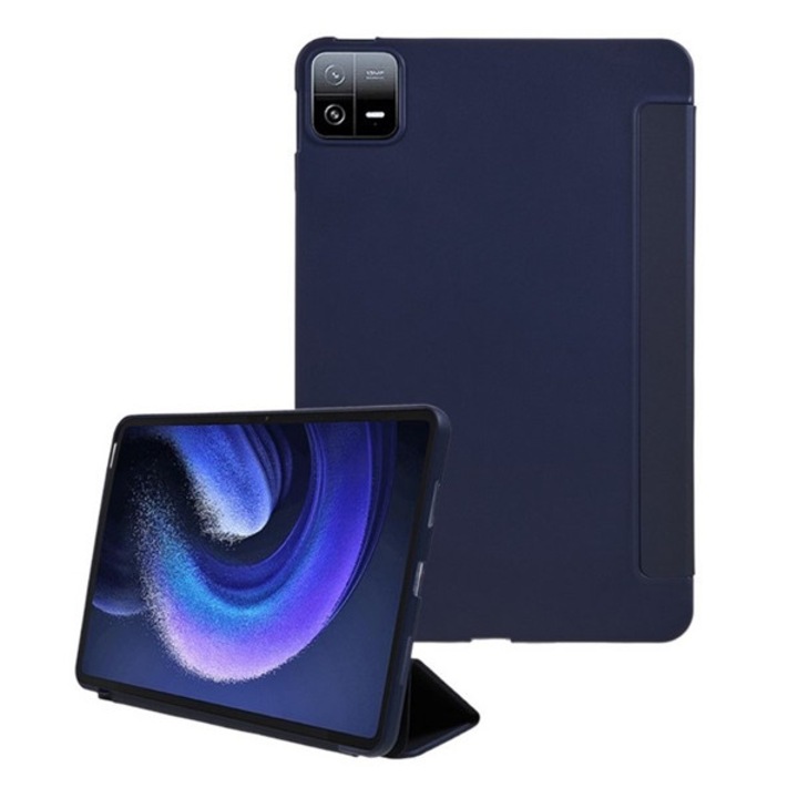 Gigapack tabletvédő álló, bőr hatású, aktív flip, oldalra nyíló, trifold, asztali tartó, sötétkék, kompatibilis: Xiaomi Pad 6