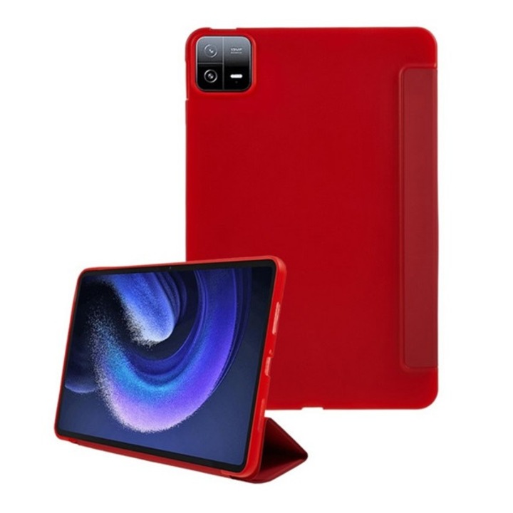 Gigapack tabletvédő álló, bőr hatású, aktív flip, oldalra nyíló, trifold, asztali tartó, piros, kompatibilis: Xiaomi Pad 6