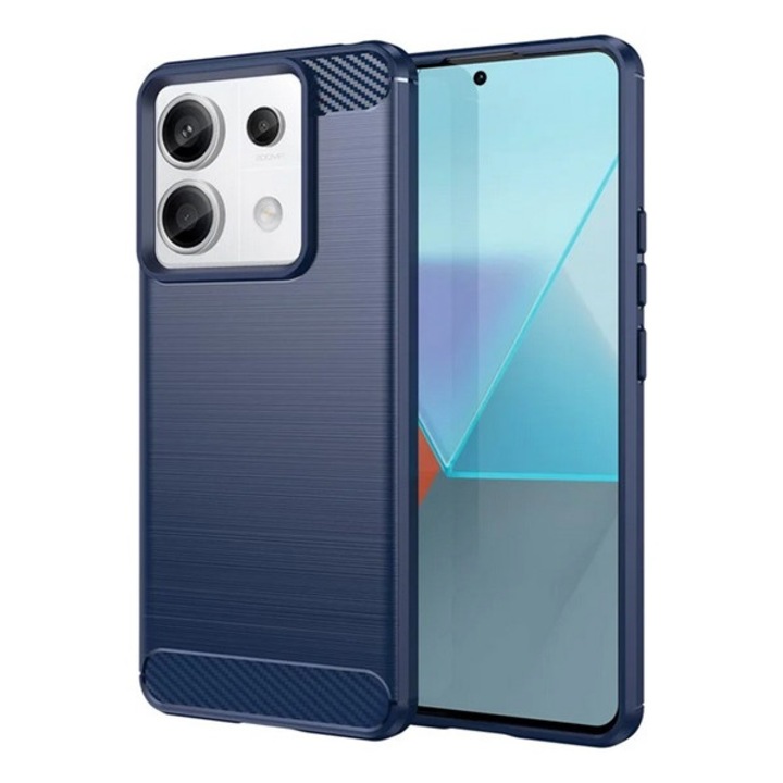 Gigapack szilikon mobiltelefon tok, ütésállóság, légpárnás sarok, szálcsiszolt, karbon minta, sötétkék, kompatibilis: Xiaomi Poco X6 / Redmi Note 13 Pro 5G
