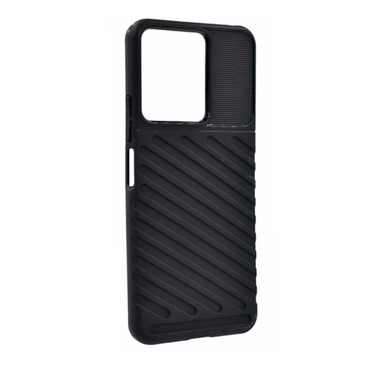 Gigapack szilikon mobiltelefon tok, ütésállóság, csíkos, dombor minta, fekete, kompatibilis: Xiaomi Redmi 13C 5G / Poco C65 / Redmi 13C 4G