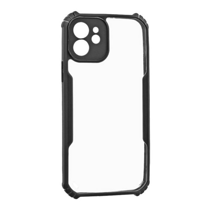 Gigapack szilikon mobiltelefon tok, ütésállóság, légpárnás sarok, akril hátlap, kameravédő, fekete, kompatibilis: Apple iPhone 12 Pro / iPhone 12