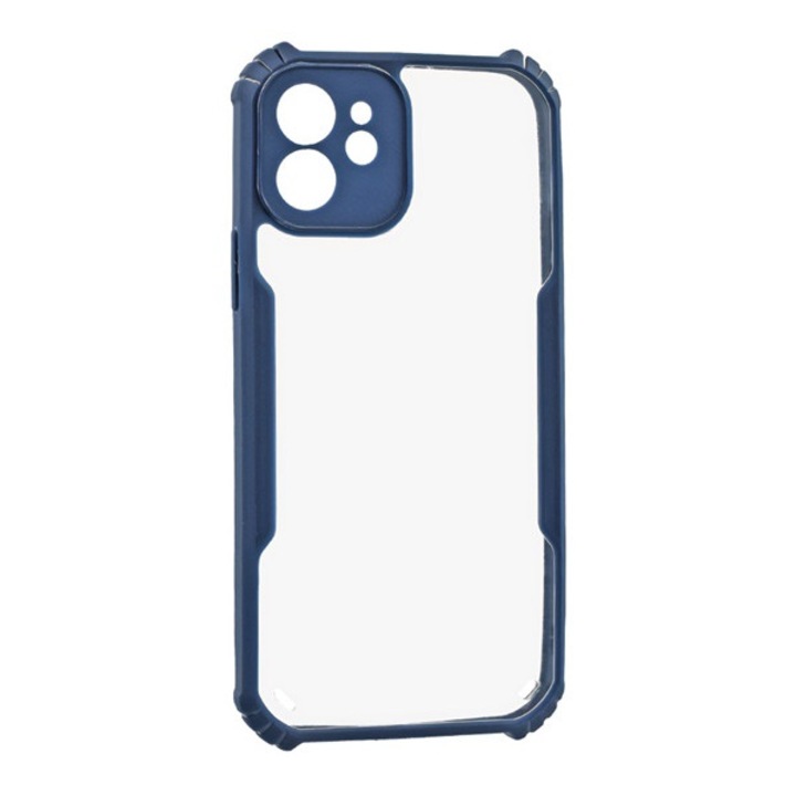 Gigapack szilikon mobiltelefon tok, ütésállóság, légpárnás sarok, akril hátlap, kameravédő, sötétkék, kompatibilis: Apple iPhone 12 Pro / iPhone 12