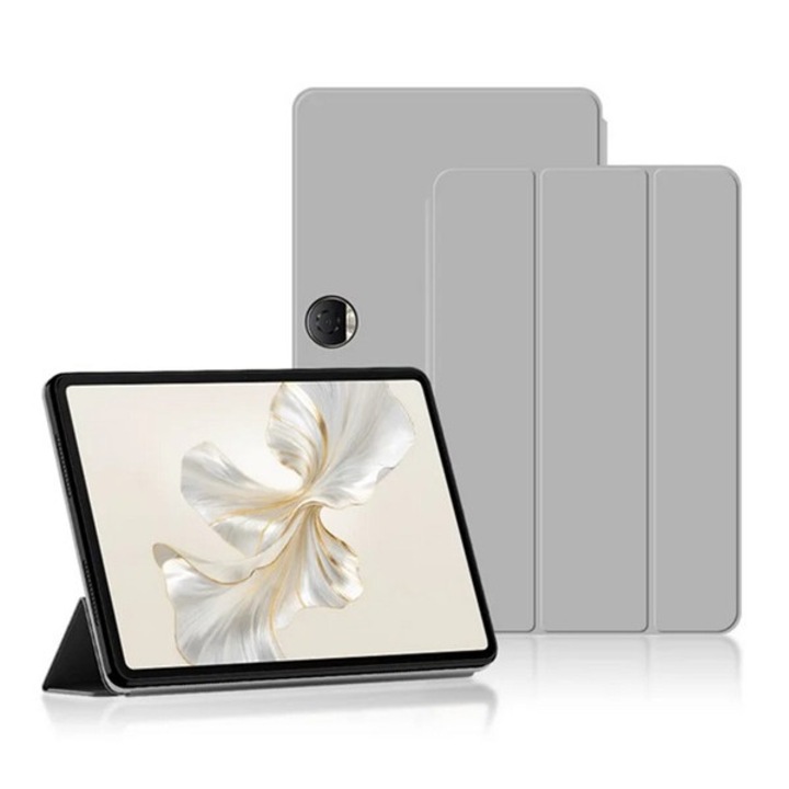 Gigapack tabletvédő álló, bőr hatású, flip, oldalra nyíló, trifold, asztali tartó, világosszürke, kompatibilis: Honor Pad 9