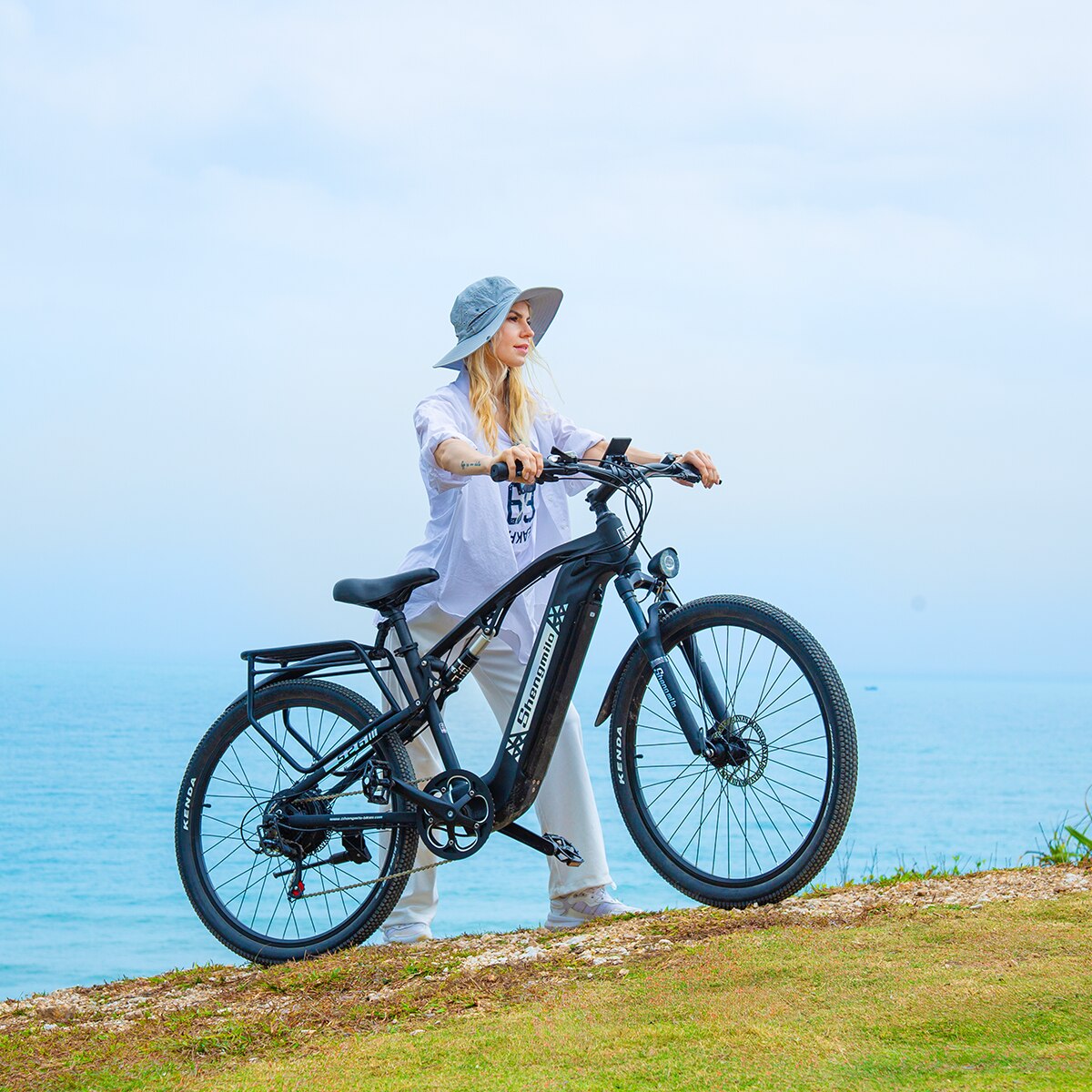 Електрически планински велосипед с пълно окачване, E-Bike Shengmilo S26 ...