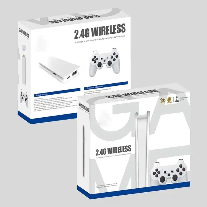 Consola joc pe televizor, wireless, 4K, Ultra HD, 2 controllere, 64gb, Game Stick Pro, alb