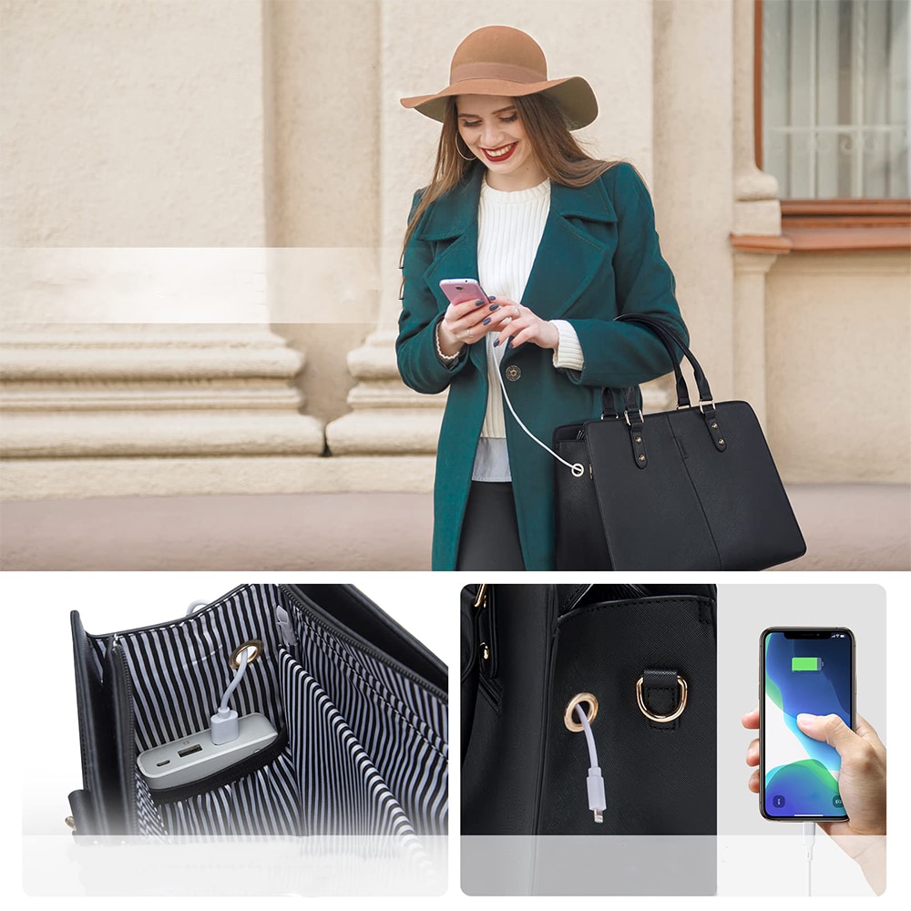Geanta pentru laptop, Dollcini, Piele, Negru