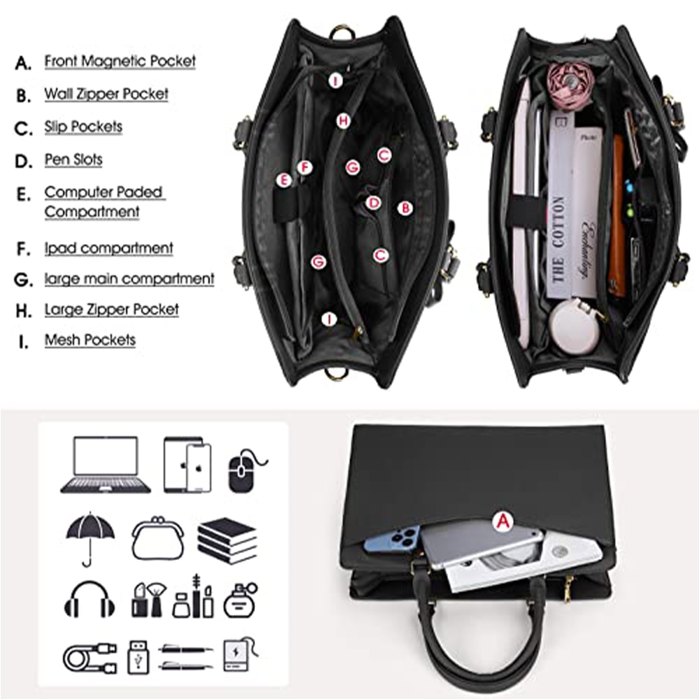 Geanta pentru laptop, Dollcini, Piele, Negru