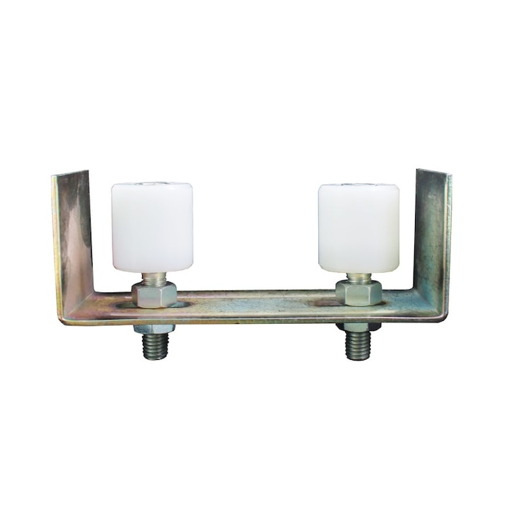 Állítható vezető a tolókapuhoz, furatok nélkül, 2 görgővel Ø 46 mm, lemez 170 x 68 mm
