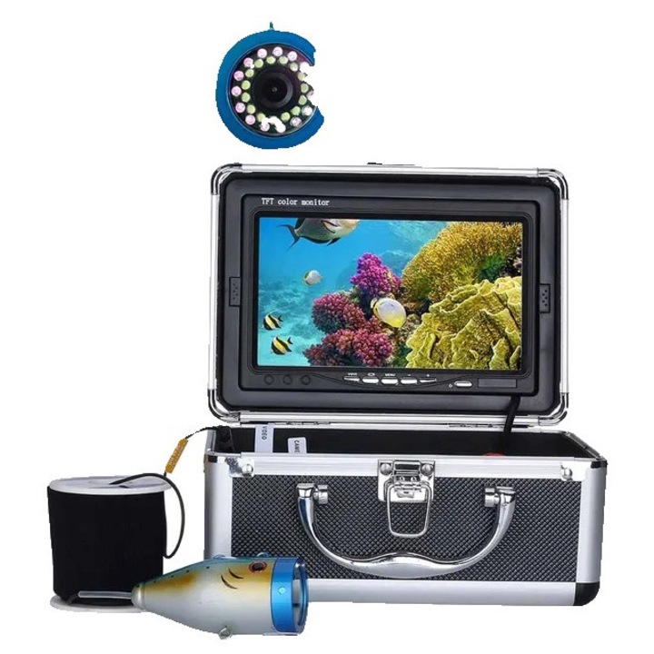 Camera de pescuit subacvatica, Vizualizare 90 grade, LED infrarosu, Monitor color 7 inch, 1000TVL
