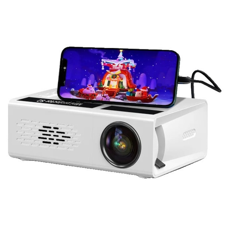 Преносим видео проектор, Резолюция 1080P, Контраст 800:1, LED 30000H, Бял, 12.6x8.6x4.8 cm