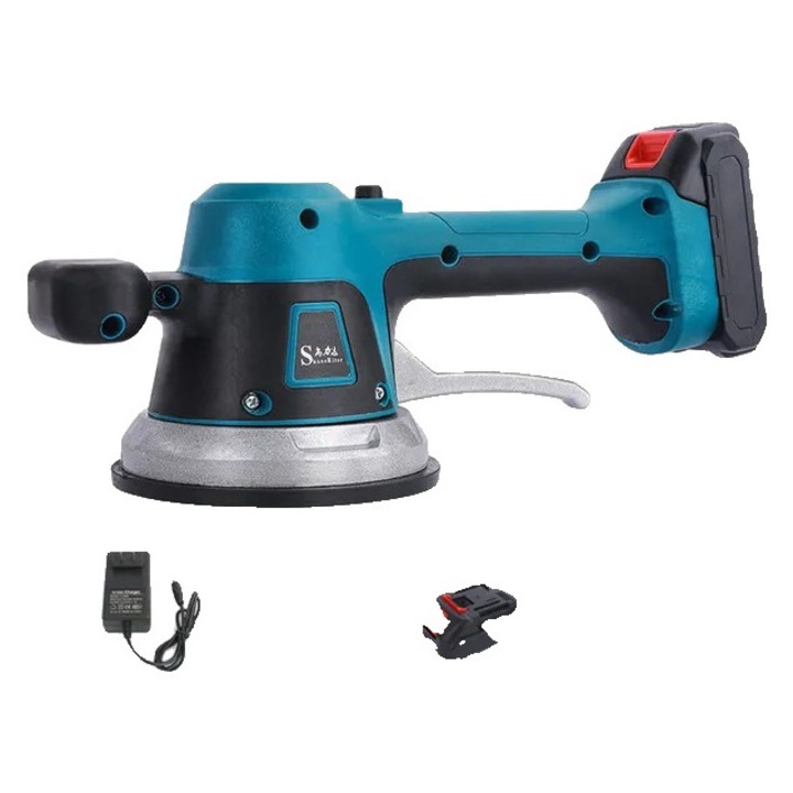 Безжичен вибратор за плочки, 6 скорости, Автоматично регулиране на нивото, Черен