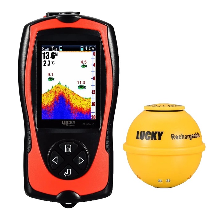 Sonar GPS pescuit, Lucky, Detetie adancime 45m, Ecran TFT 2.4inch, Rezistent la apa, Baterie reincarcabila, Multicolor