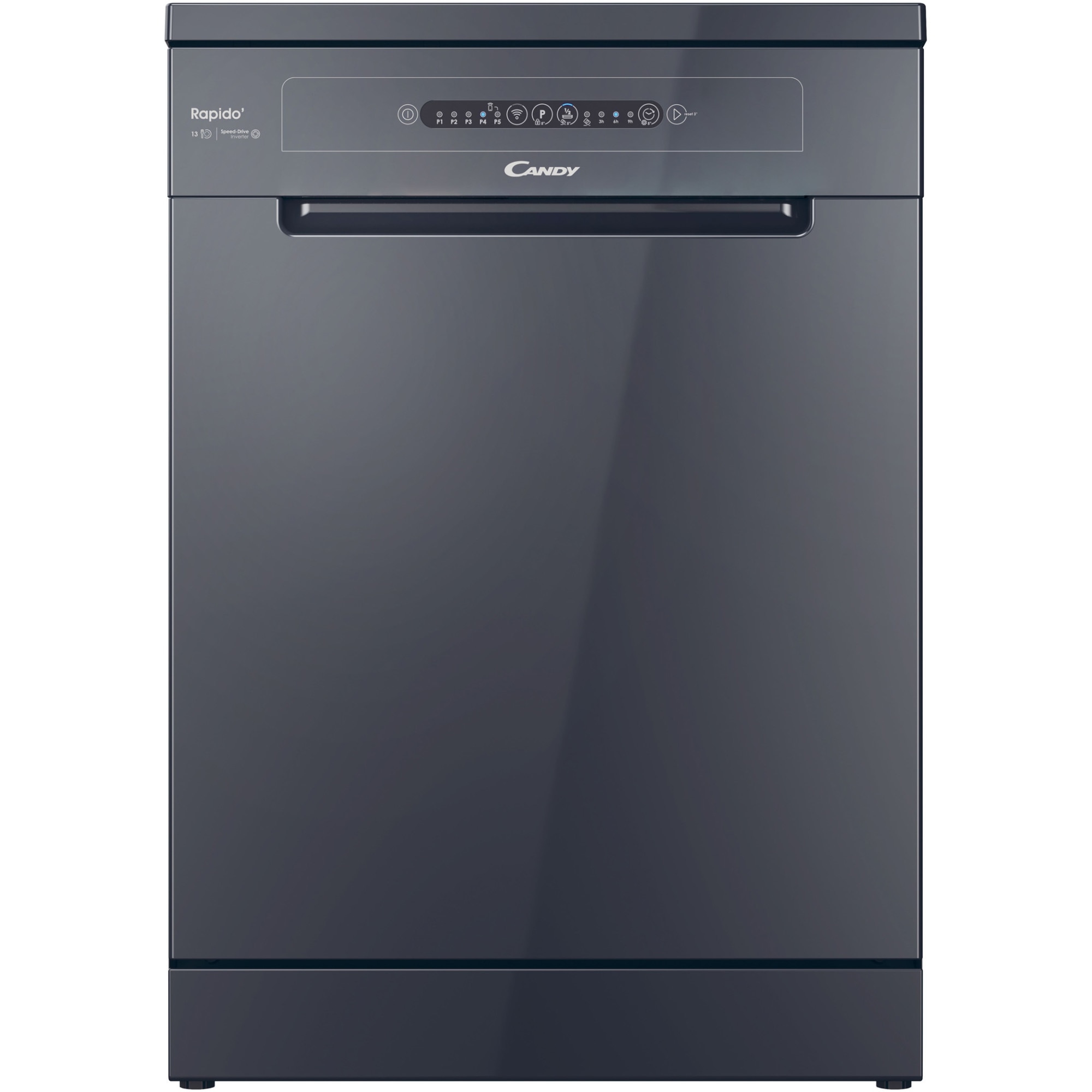 Masina de spalat vase Candy Rapido CF 3E9E0A, 13 seturi, 5 programe, Clasa E, Motor Inverter, Rapid 49’, Maxi Tub, 60 cm, Antracit