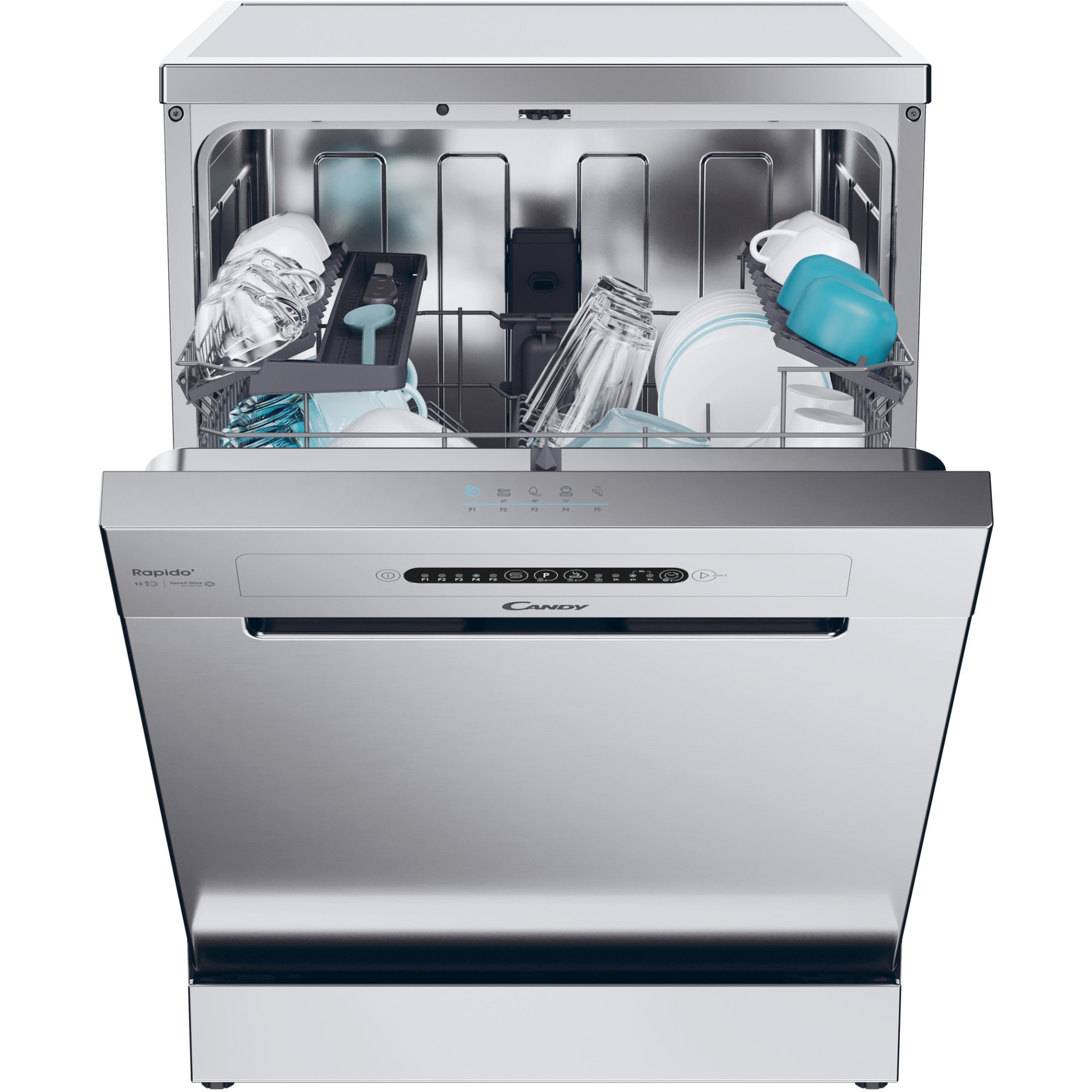 Masina de spalat vase Candy Rapido CF 3E9E0X, 13 seturi, 5 programe, Clasa E, Motor Inverter, Rapid 49’, Maxi Tub, 60 cm, Inox