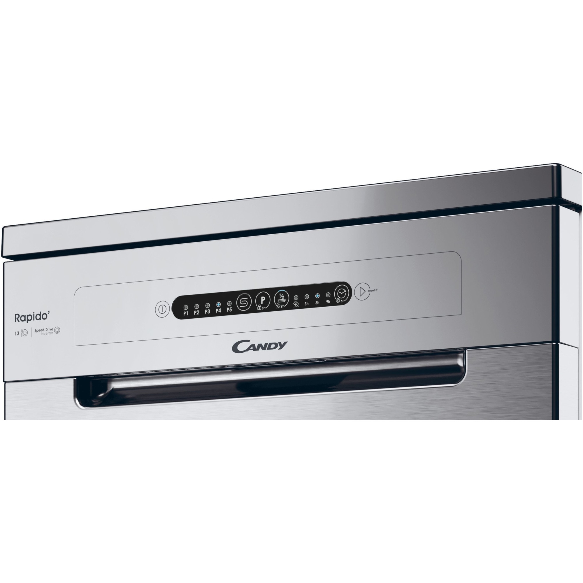 Masina de spalat vase Candy Rapido CF 3E9E0X, 13 seturi, 5 programe, Clasa E, Motor Inverter, Rapid 49’, Maxi Tub, 60 cm, Inox